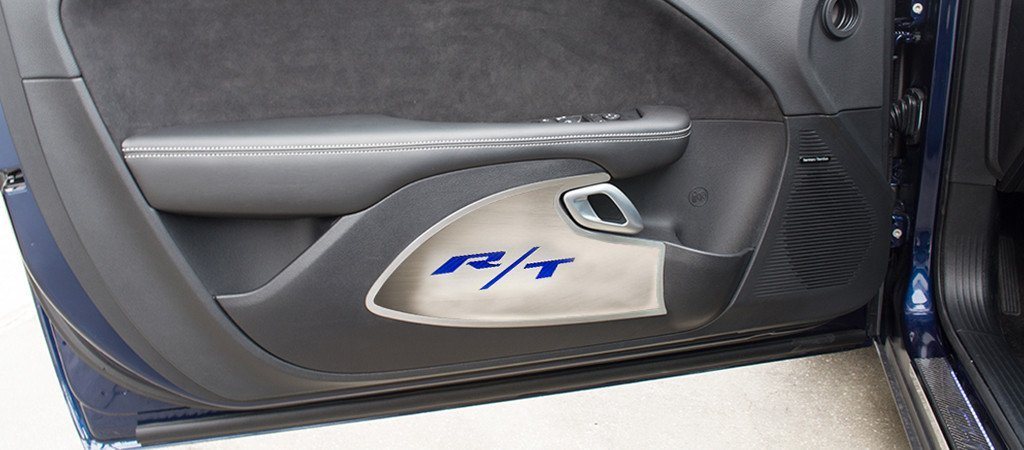 "R/T" Stainless Door Panel Covers 15-up Dodge Challenger - Click Image to Close
